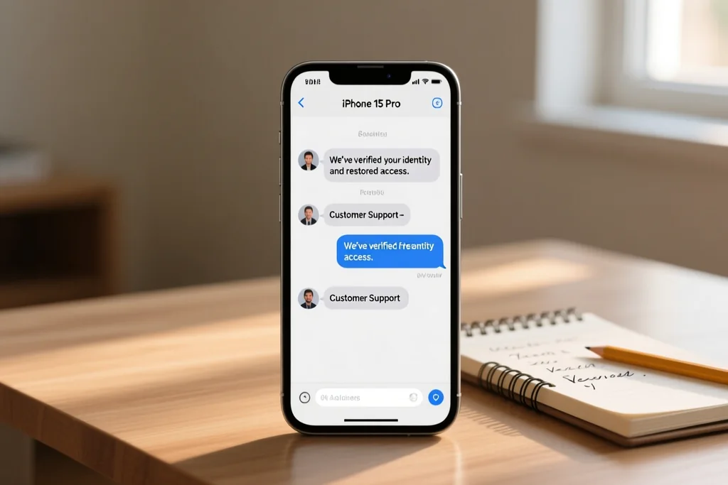 Phone call to support with an account page open on a laptop nearby
