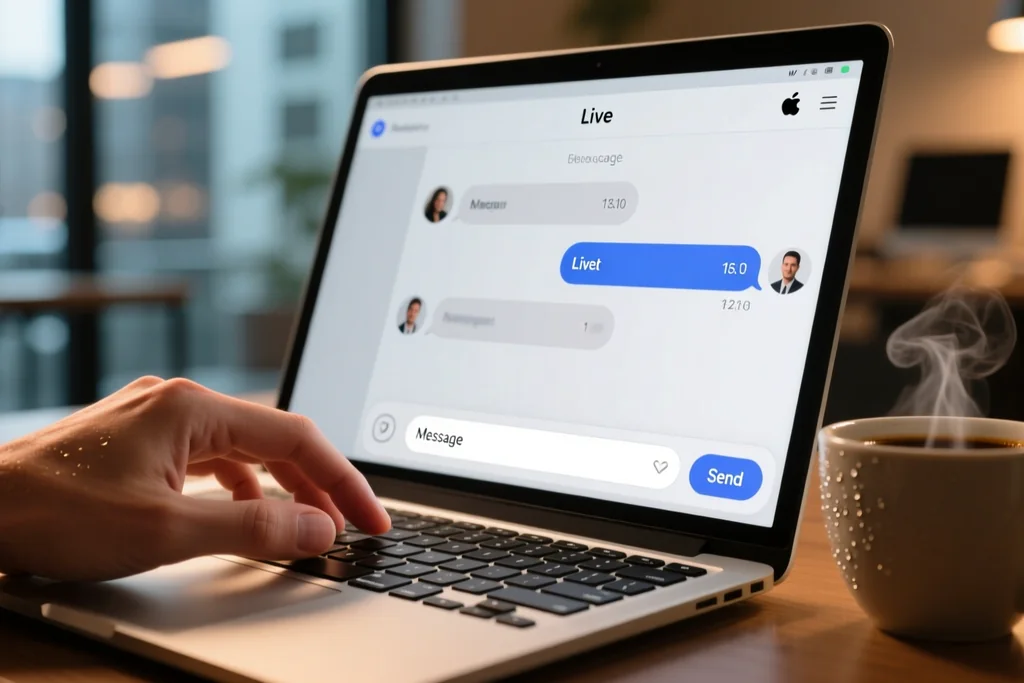 Phone held in hand with a customer support chat open on screen