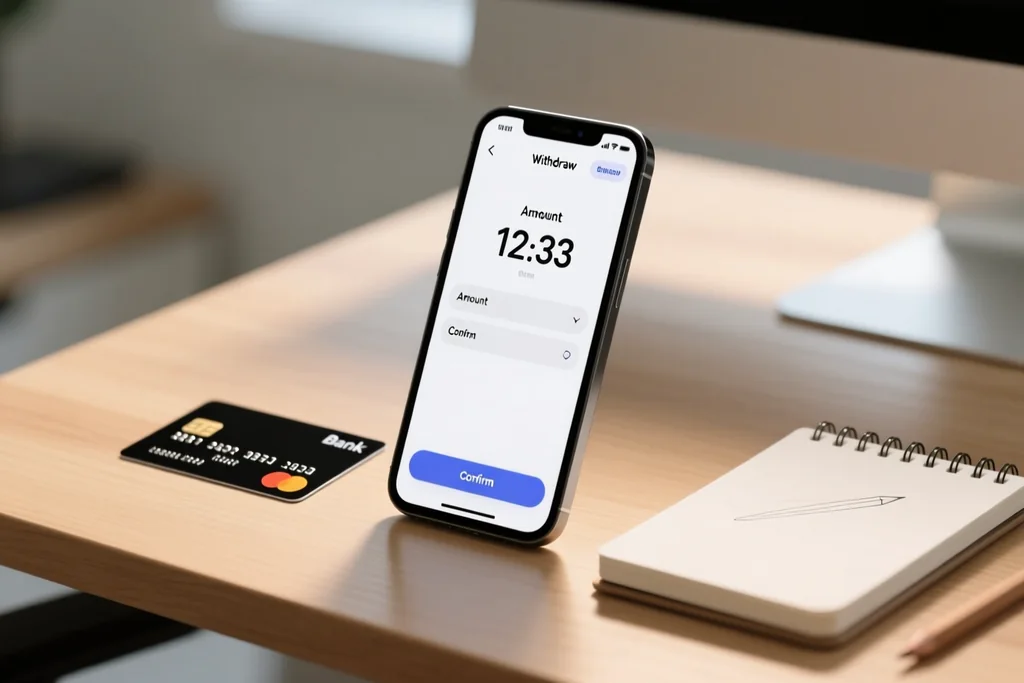 Hand confirming a withdrawal request on a phone cashier screen