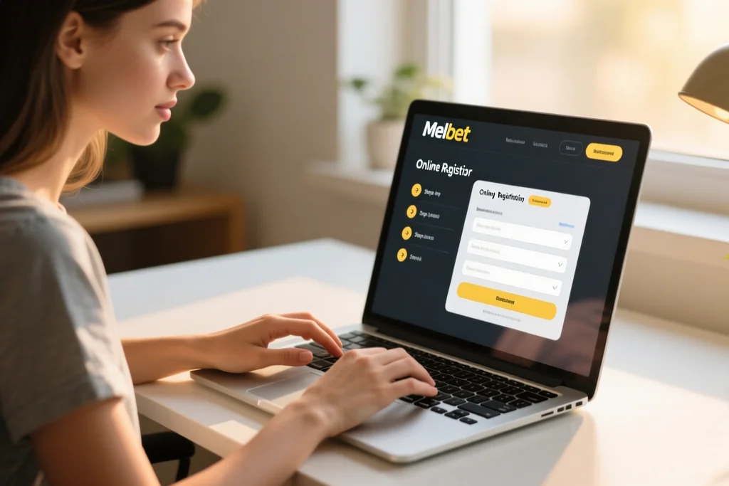 Person completing an online registration form on a laptop